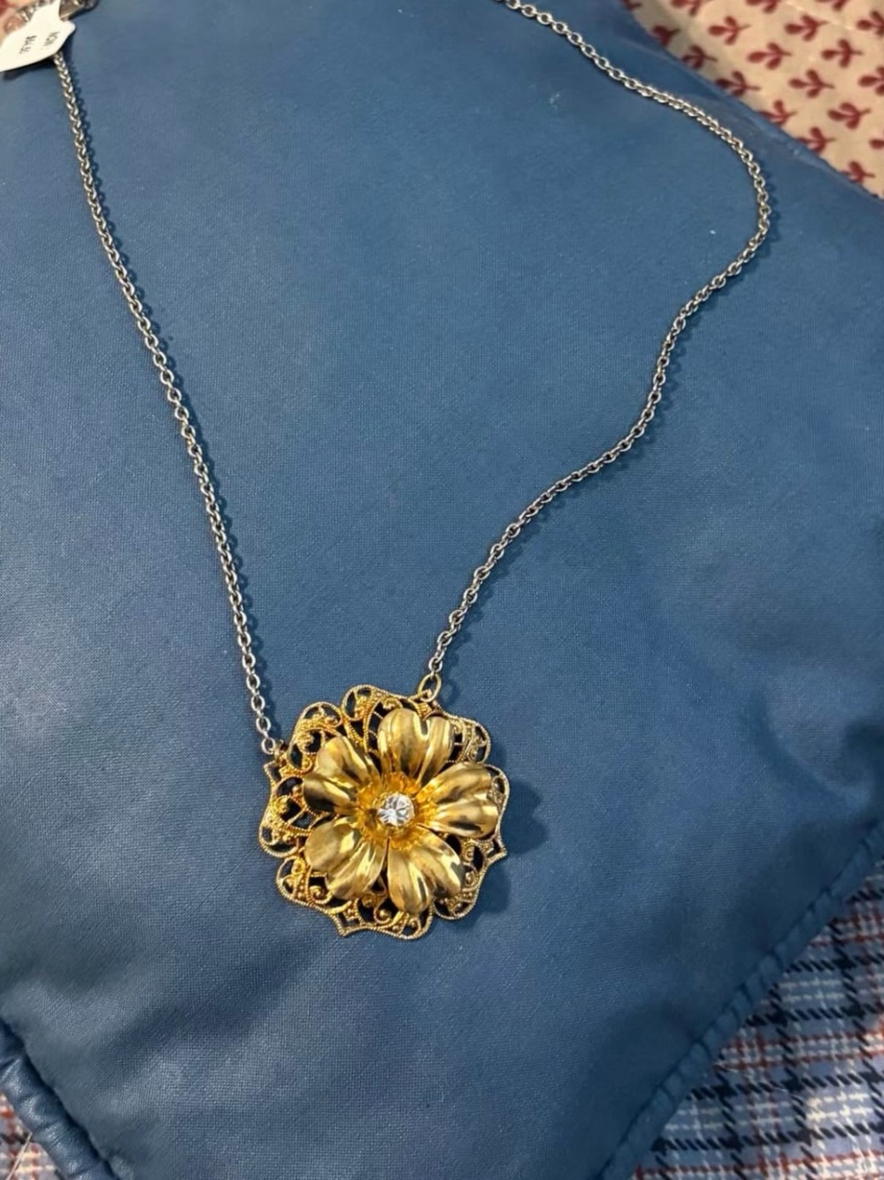 Sabika Gold Flower Pendant Necklace with Clear Crystal Center